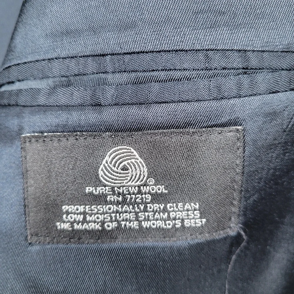 Pronto Uomo 100% Worsted Wool Blazer 40 Tall Blue Black 2 Button Made‎ in Canada